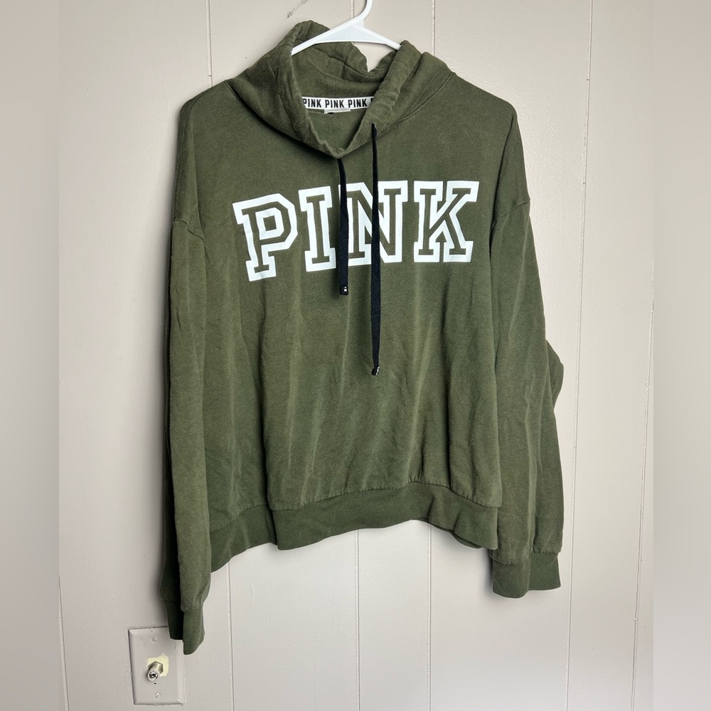PINK Victoria's Secret Cowl Neck Sweatshirt Olive Women's Sz L